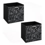 Voir la diapositive 1 : FIVE Lot de 2 boites de rangement en tissu Botanical - 31x31x31cm - Noir