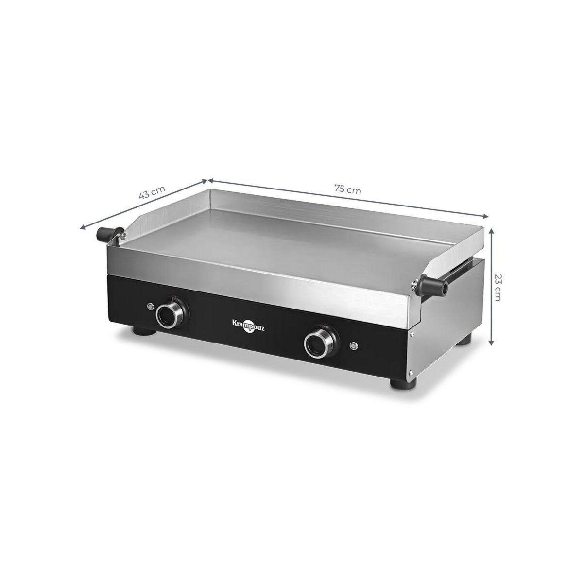 KRAMPOUZ Plancha électrique PFSR2AA-KR Noire Inox 2 brûleurs à poser, 64x33 cm
