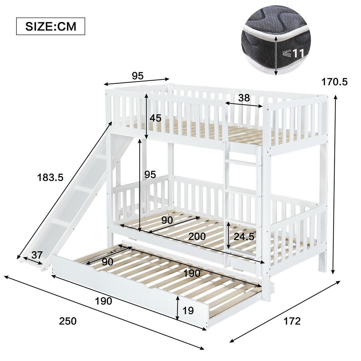 MERAX Lit superposé 90x200cm bois et mdf coloris blanc