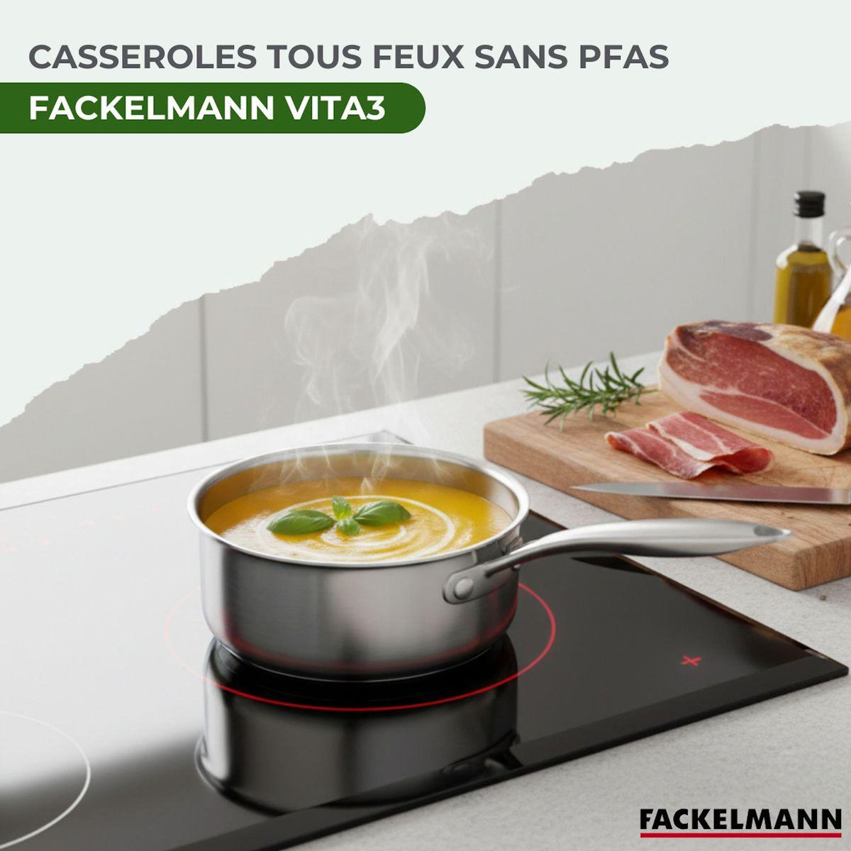 Fackelmann Batterie de cuisine avec 2 casseroles 16 et 18 cm en inox sans PFAS Fackelmann Vita3