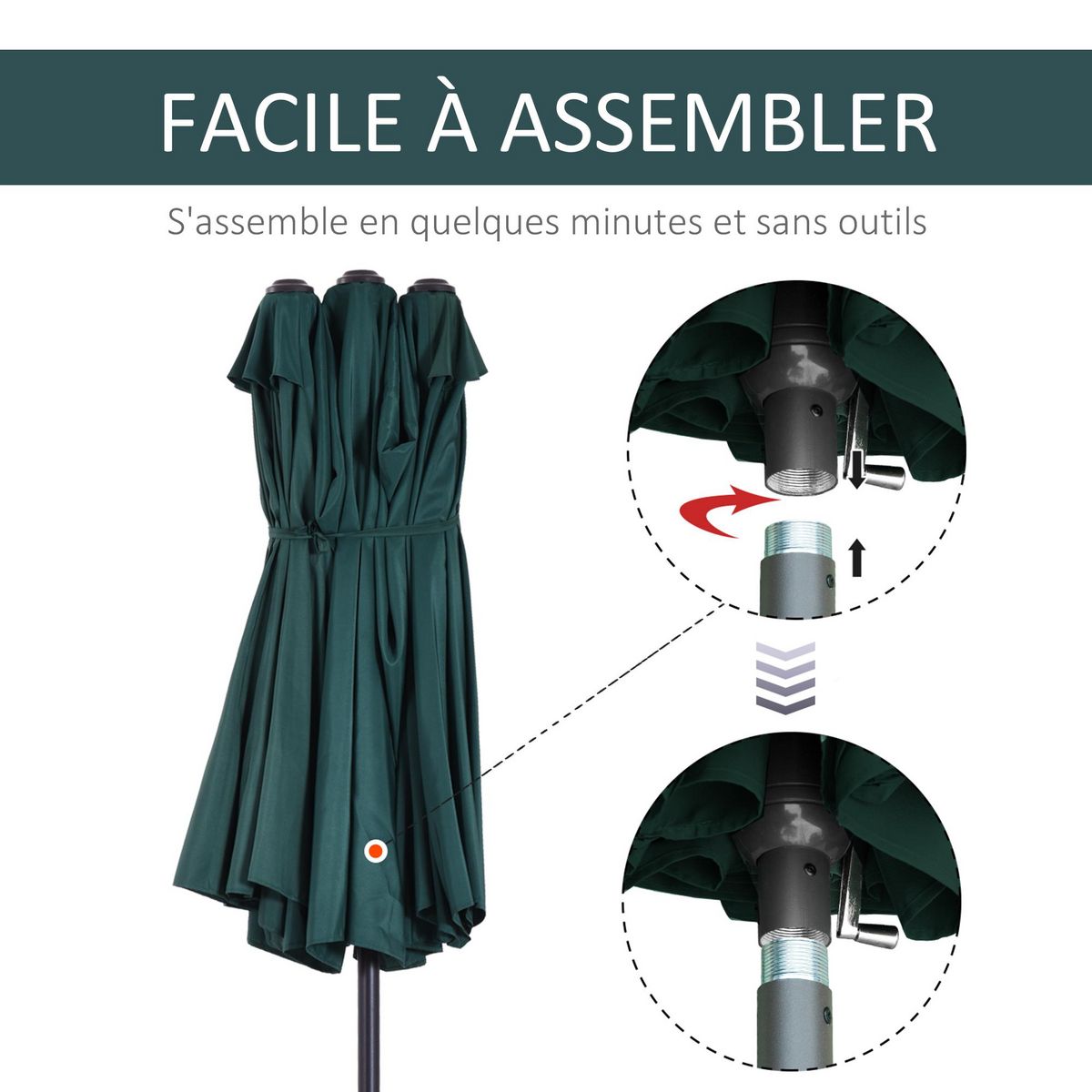 OUTSUNNY Parasol de jardin XXL parasol grande taille 4,6L x 2,7l x 2,4H m ouverture fermeture manivelle acier polyester haute densité vert