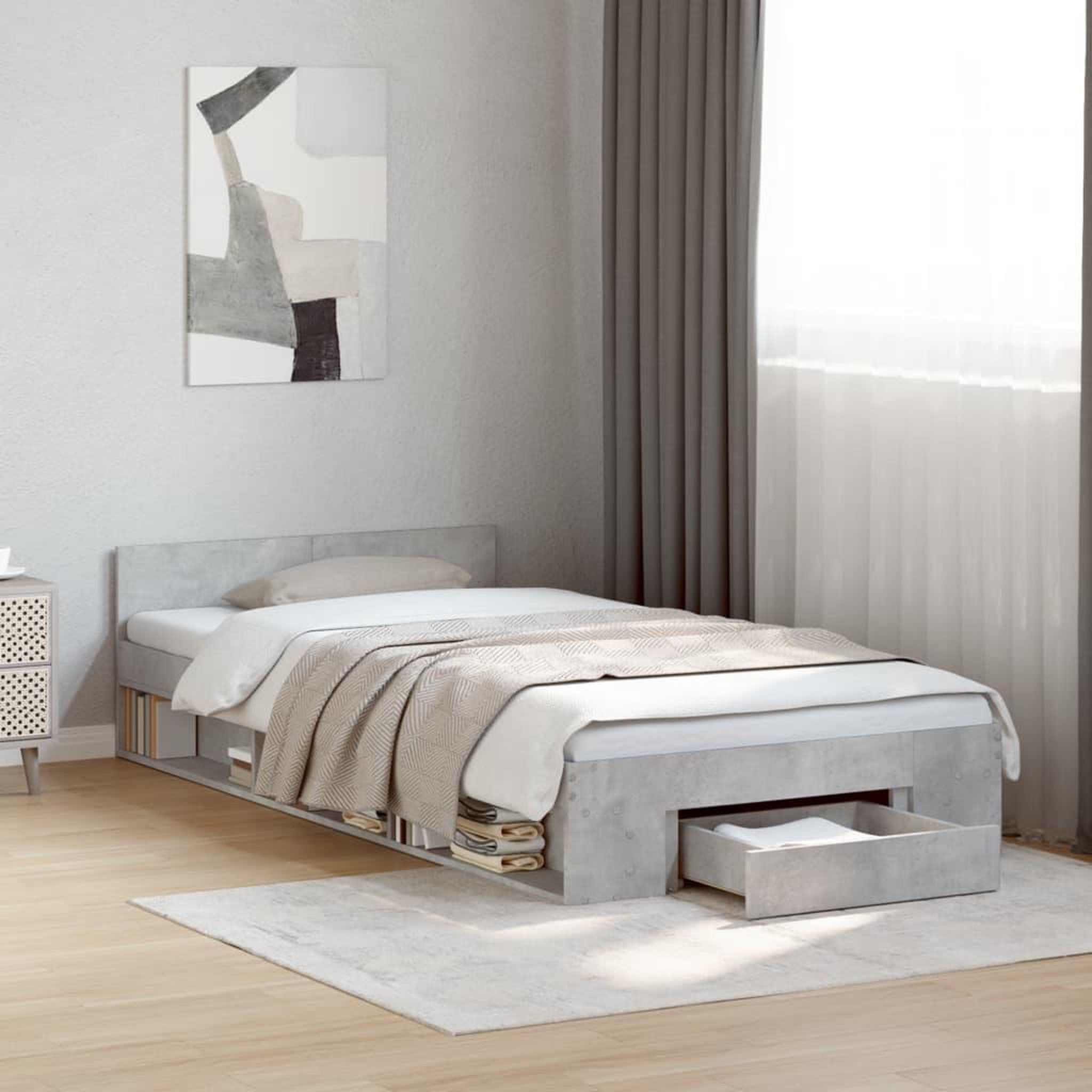 VIDAXL Cadre de lit avec tiroir sans matelas gris beton 90x200 cm
