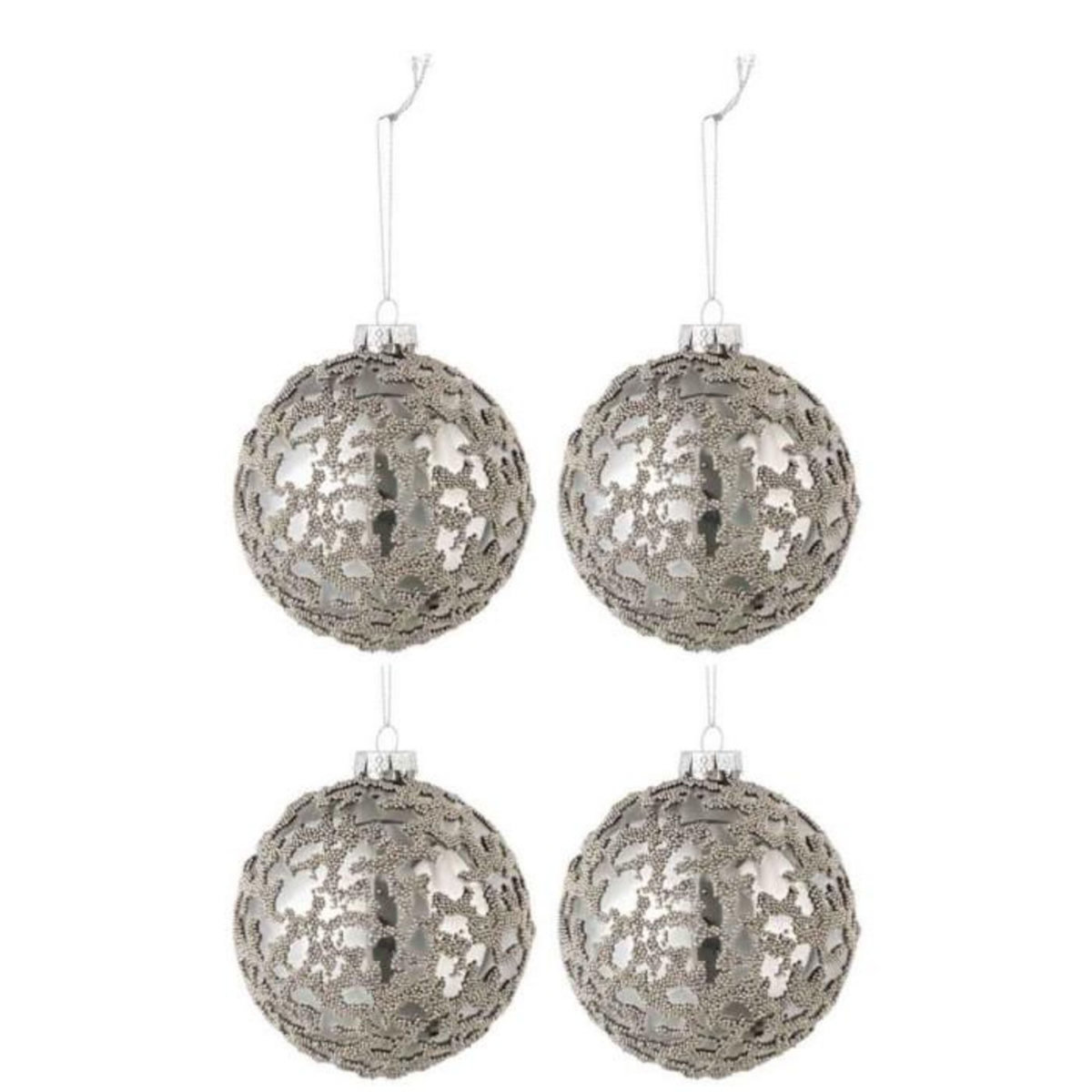 Paris Prix Lot de 4 Boules de Noël  Mini Perles  10cm Gris