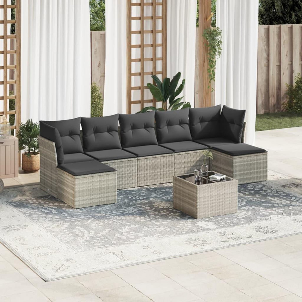 VIDAXL Salon de jardin 8 pcs avec coussins gris clair resine tressee