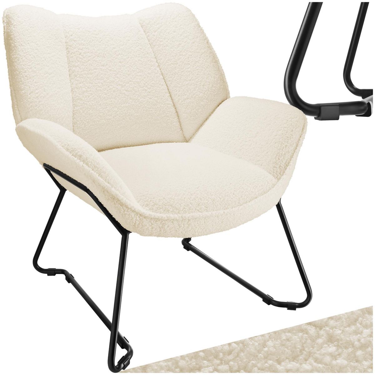 tectake Fauteuil rembourré avec revêtement bouclé crème-blanc