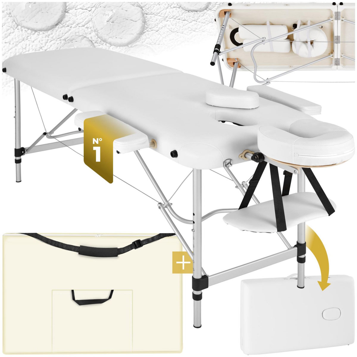 tectake Table de massage portable pliante 2 zones avec sac de transport inclus blanc