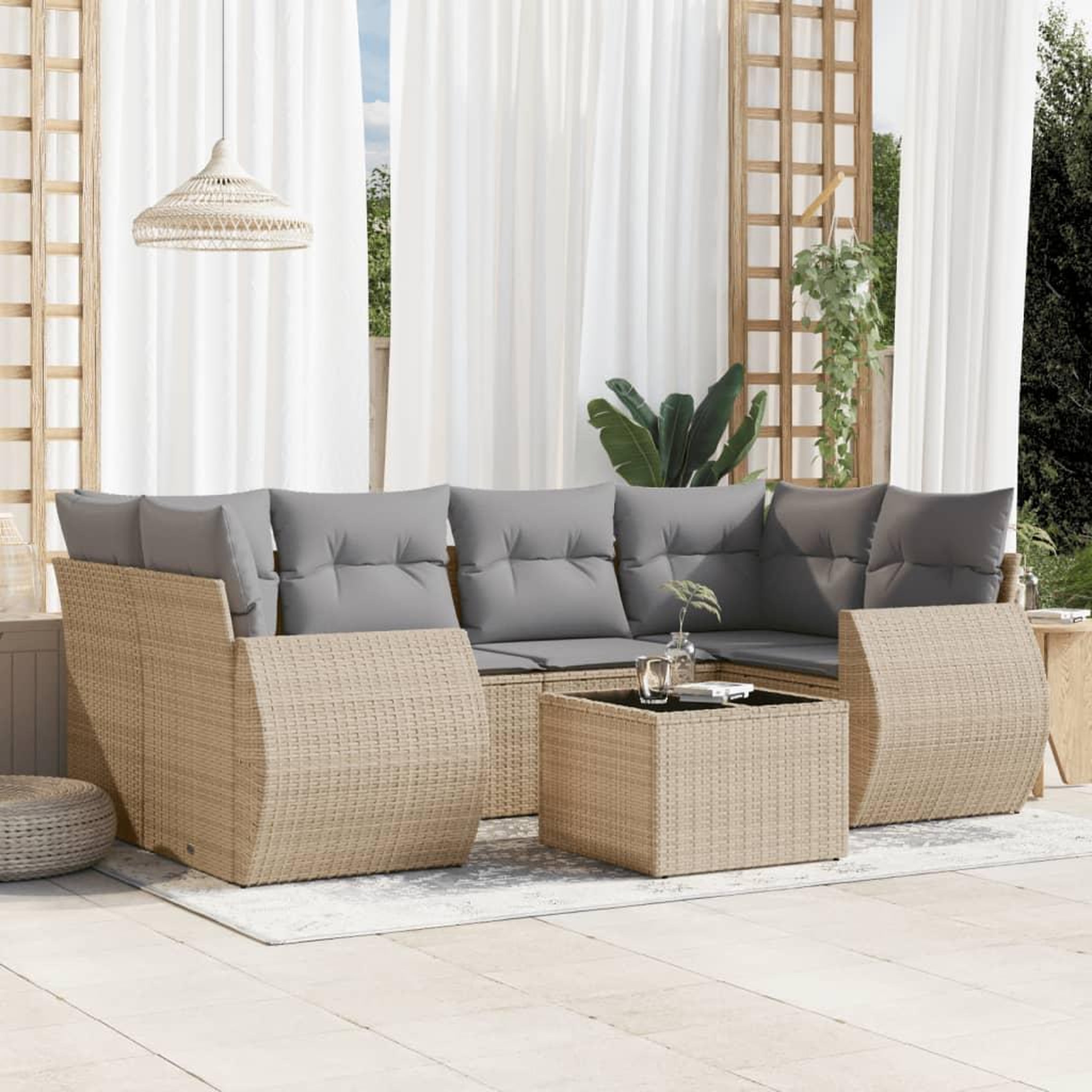VIDAXL Salon de jardin avec coussins 7 pcs beige resine tressee