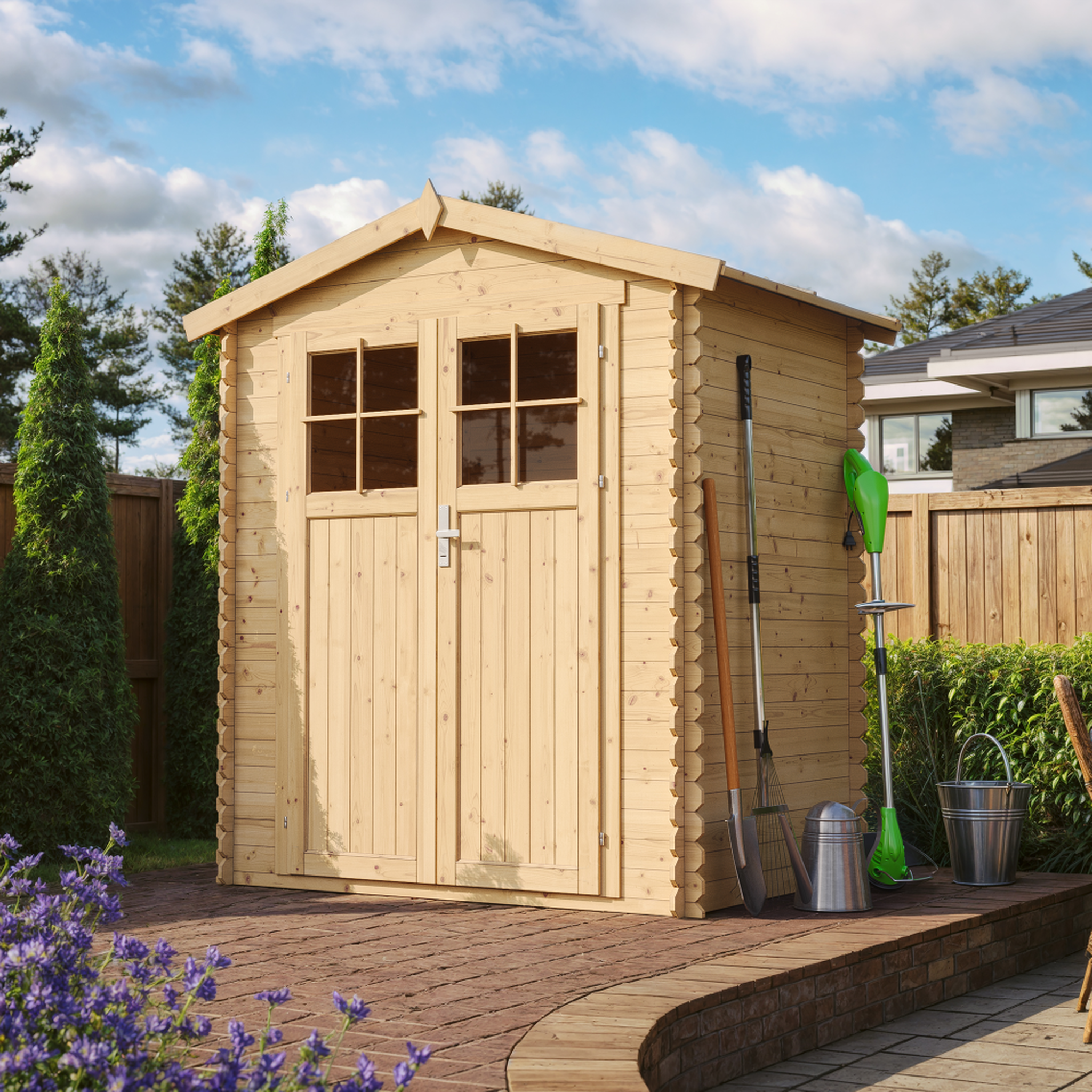 Voir la diapositive 4 : TIMBELA Abri de jardin en bois avec sol traité 1.98 m2 petit abri à outils local à vélos m367f+m367g
