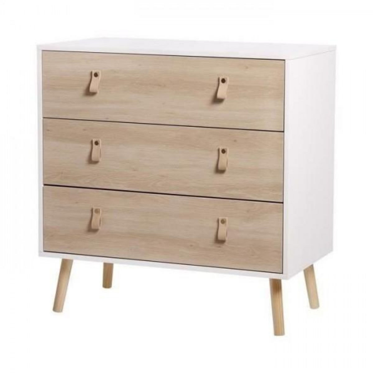 MARKET24 Commode KENT - 3 tiroirs - Chene et blanc - L 80 x P 40 x H 80,5 cm