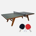 SWEEEK Table de ping pong intérieur deluxe avec 2 raquettes et 3 balles. Coloris disponibles : Gris, Vert
