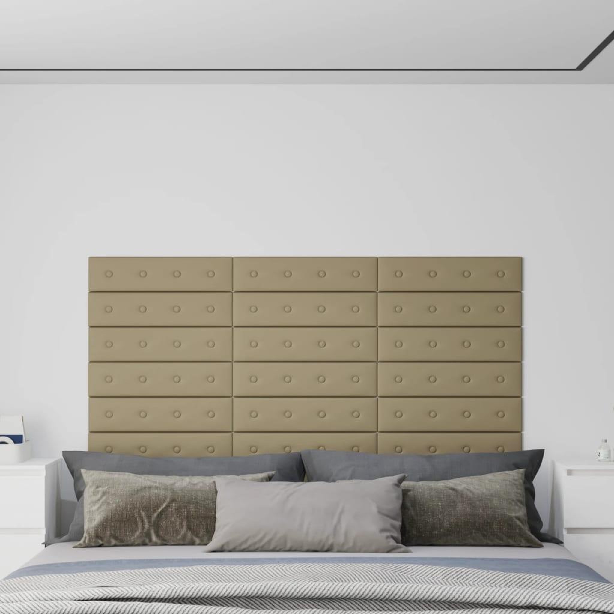 Voir la diapositive 1 : VIDAXL Panneaux muraux 12 pcs Cappuccino 60x15 cm Similicuir 1,08 m^2