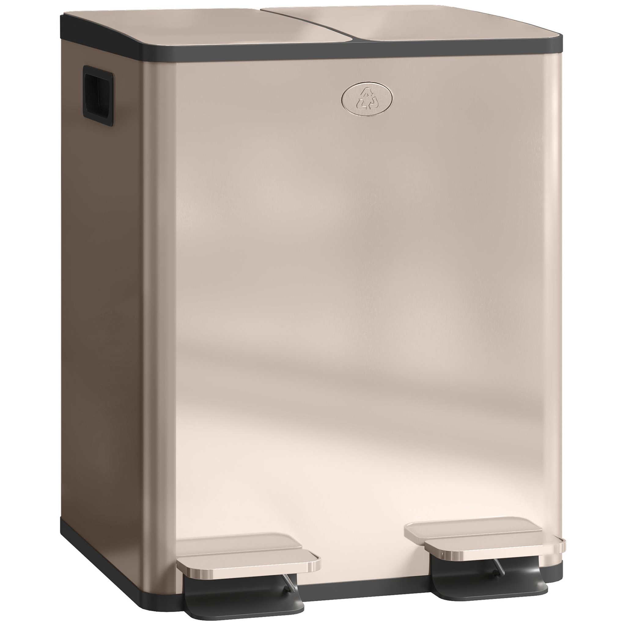 HOMCOM Poubelle manuelle tri selectif 2 bacs capacité totale 20l acier inox. Champagne