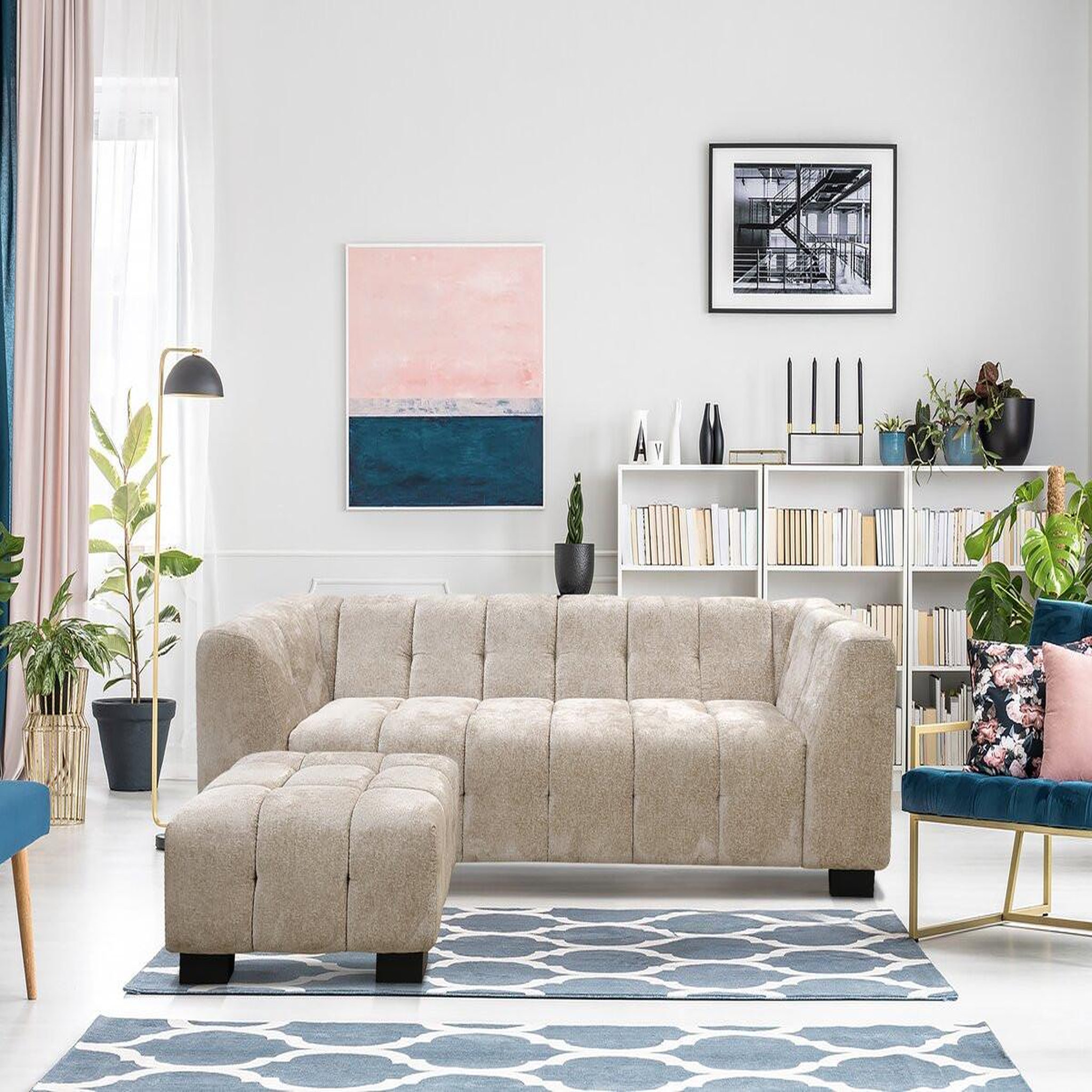 Voir la diapositive 2 : Habitat et Jardin Canapé droit design en tissu chenille 3 places  foch  - beige
