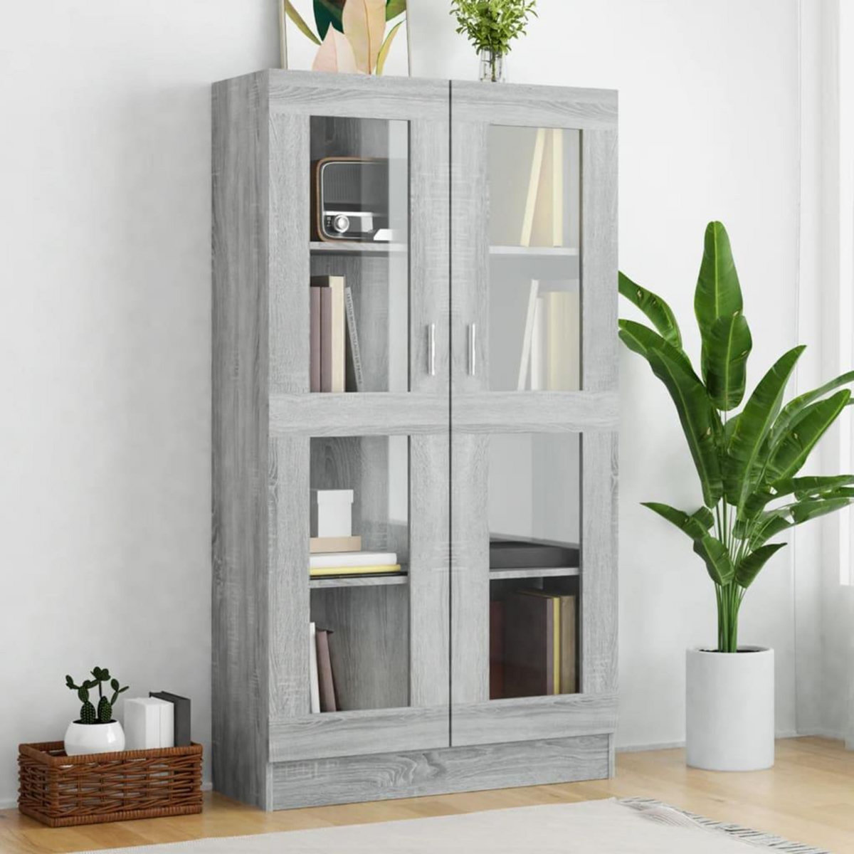 VIDAXL Armoire a vitrine Sonoma gris 82,5x30,5x150cm Bois d'ingenierie