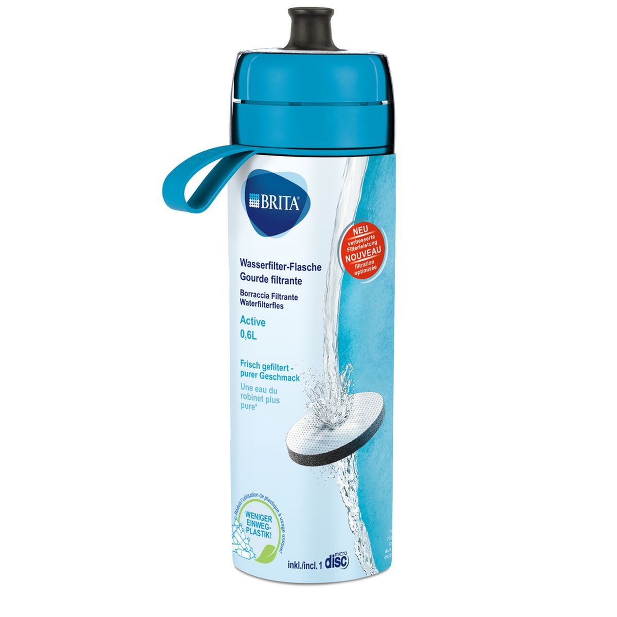 BRITA Gourde filtrante active bleue + 1 filtre MicroDisc inclus         