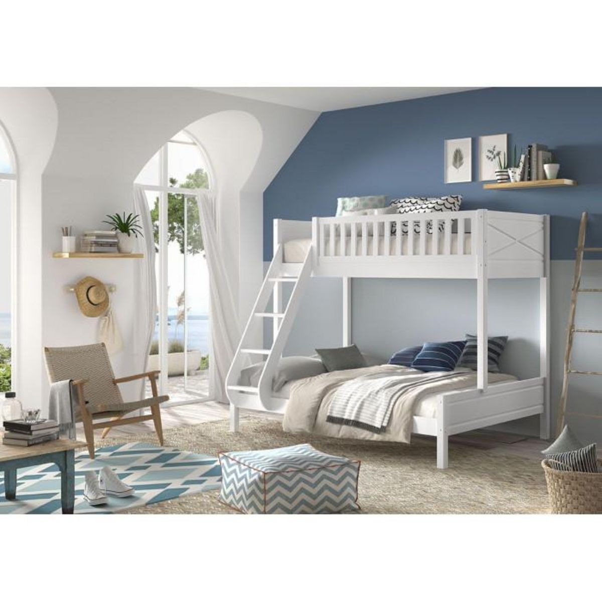 Paris Prix Lit Familial 3 Places  Scott  140x200cm Blanc