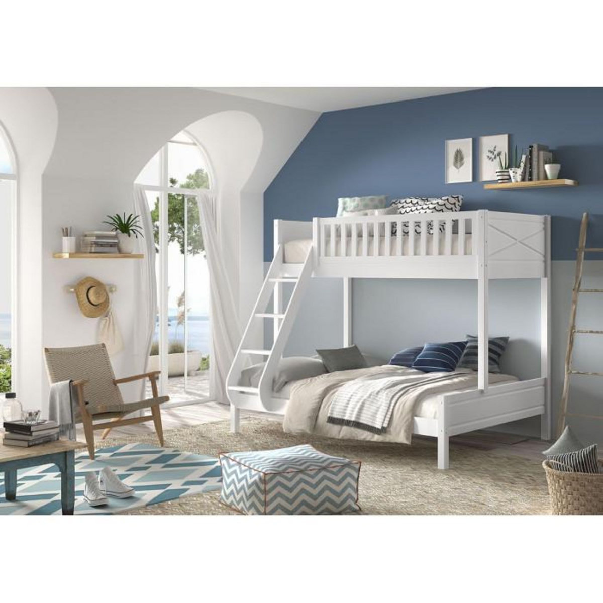 Paris Prix Lit Familial 3 Places  Scott  140x200cm Blanc