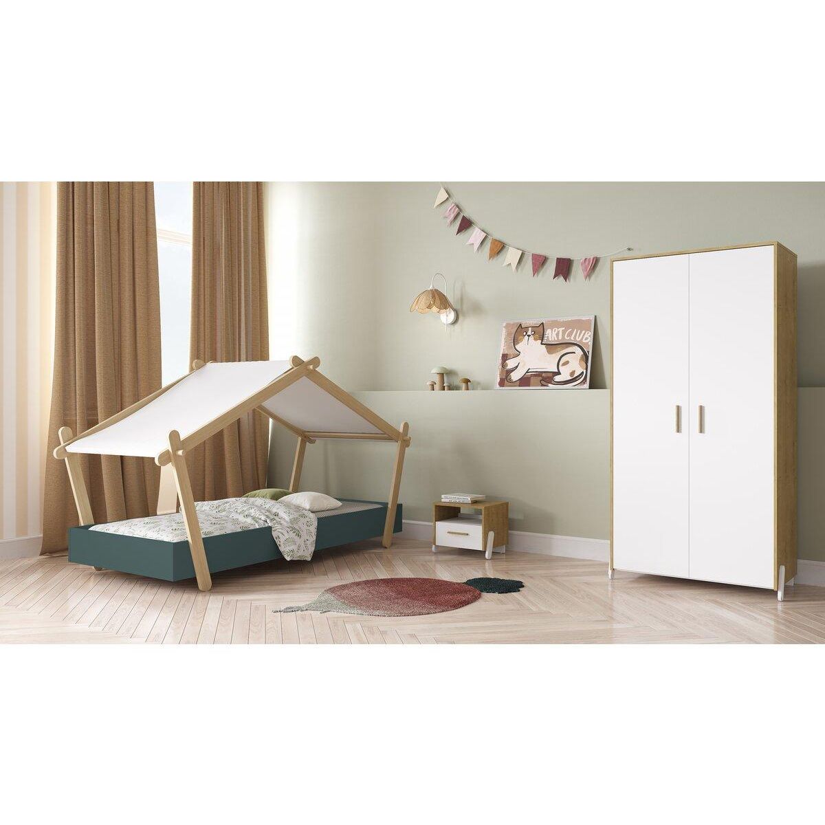 Habitat et Jardin Lit cabane surélevé enfant   Lodge   - 70 x 140 cm - Vert