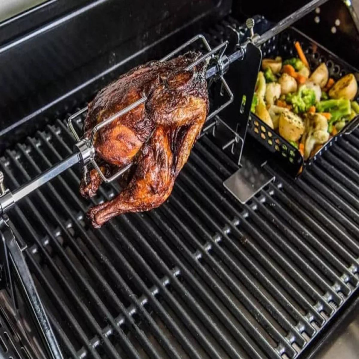 CHAR BROIL Tourne broche barbecue Inox avec boitier noir