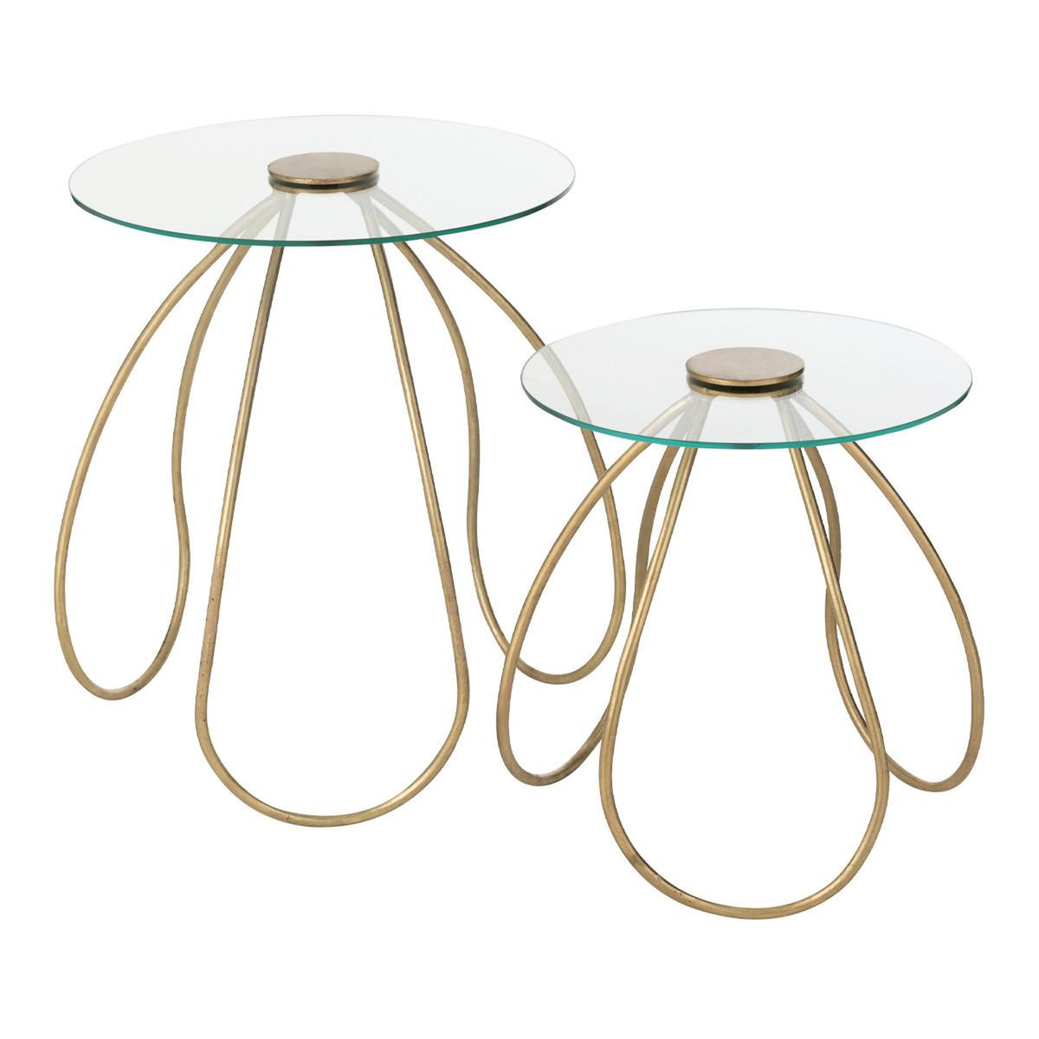 J-LINE Lot de 2 Tables d'Appoint en Verre  Médusa  54cm Or