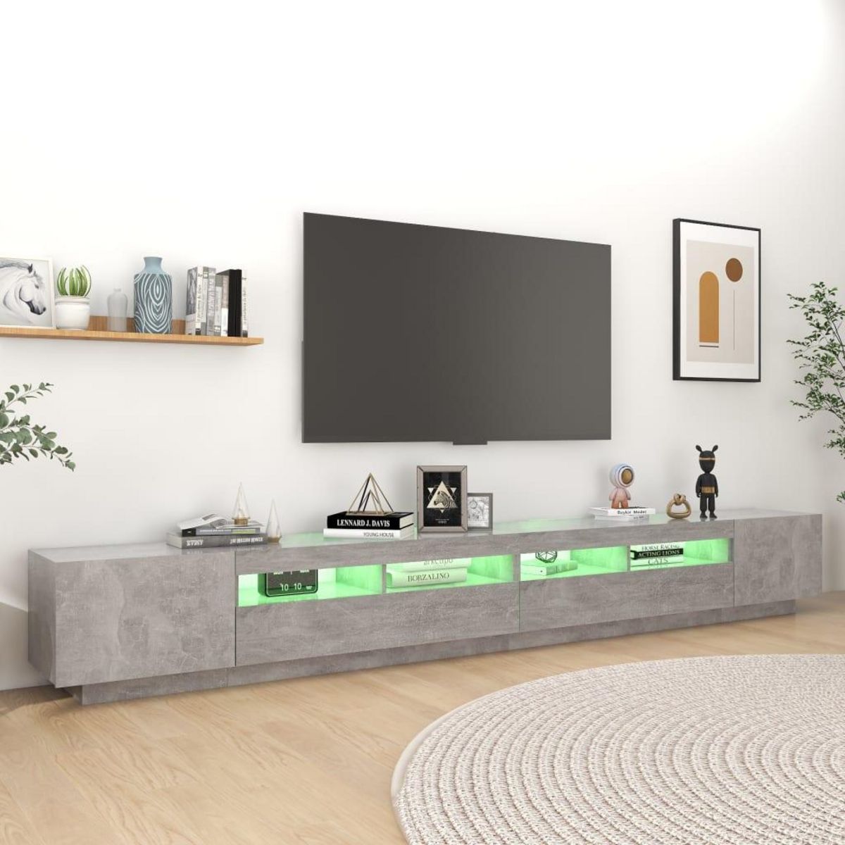VIDAXL Meuble TV avec lumieres LED Gris beton 300x35x40 cm