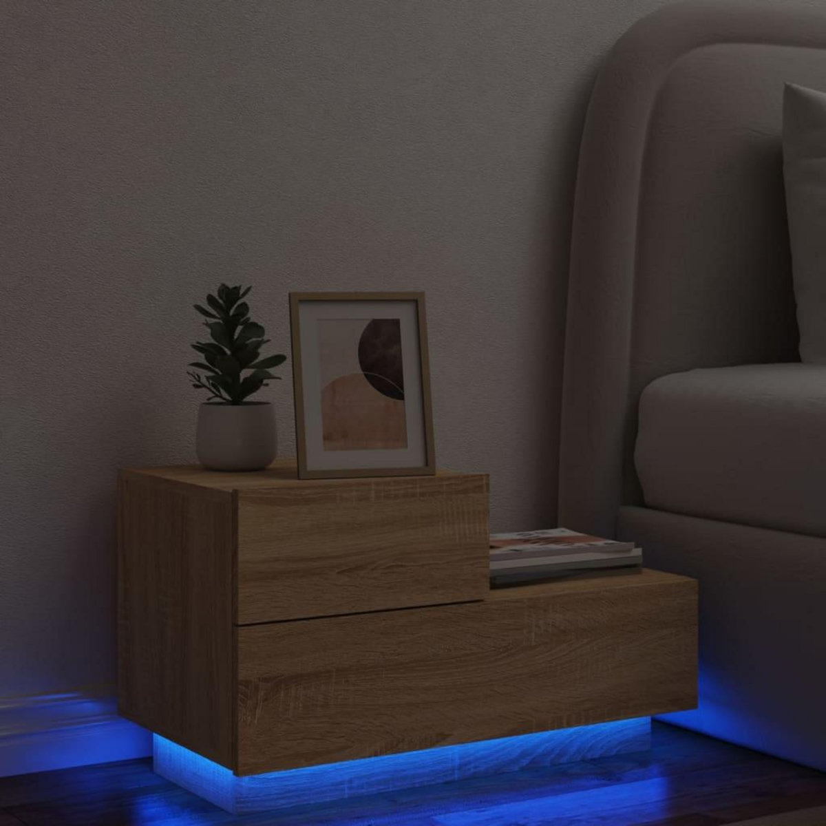 VIDAXL Table de chevet avec lumieres LED chene sonoma 70x36x40,5 cm