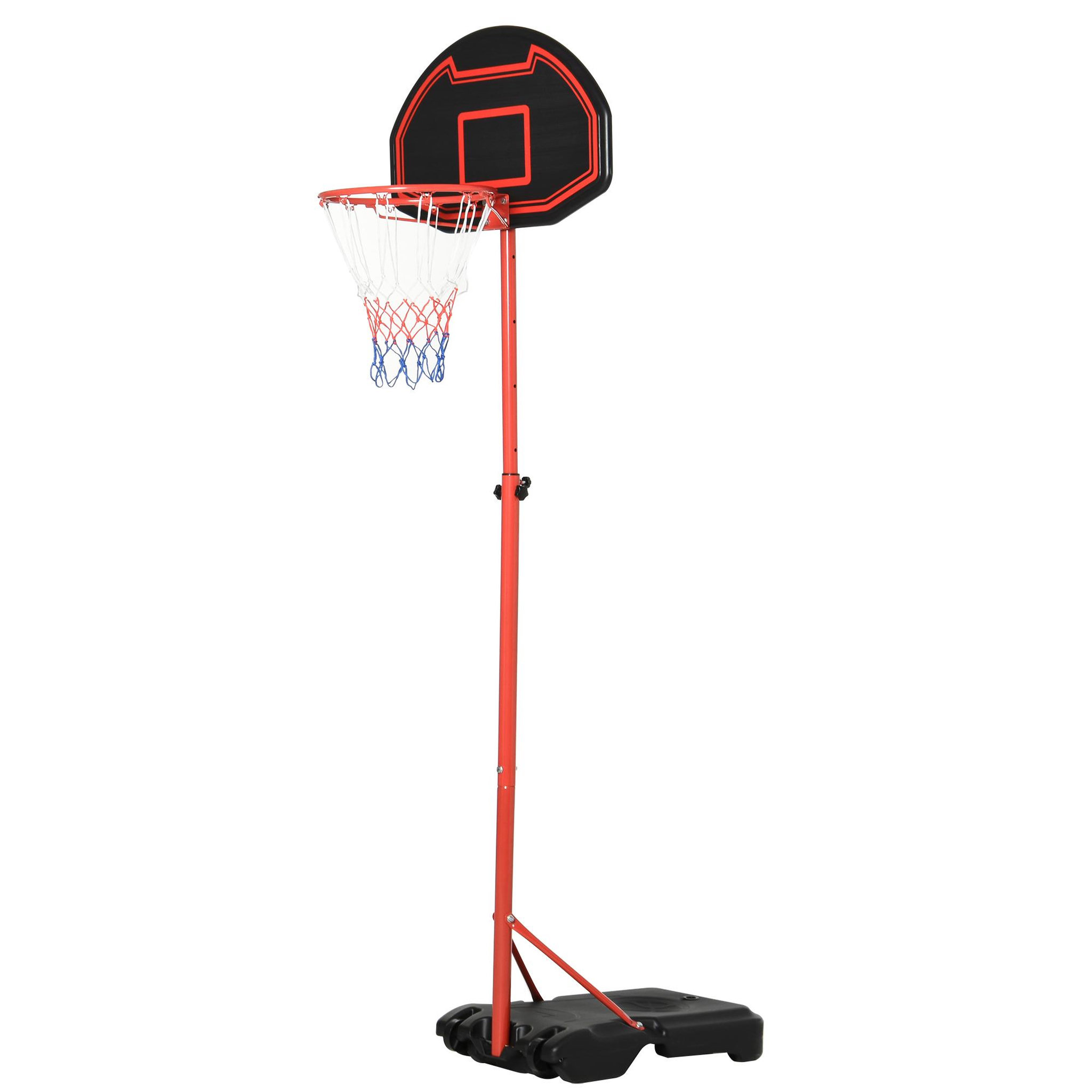 Voir la diapositive 1 : HOMCOM Panier de Basket-Ball sur pied avec poteau panneau, base de lestage sur roulettes hauteur réglable 1,55 - 2,1 m rouge noir