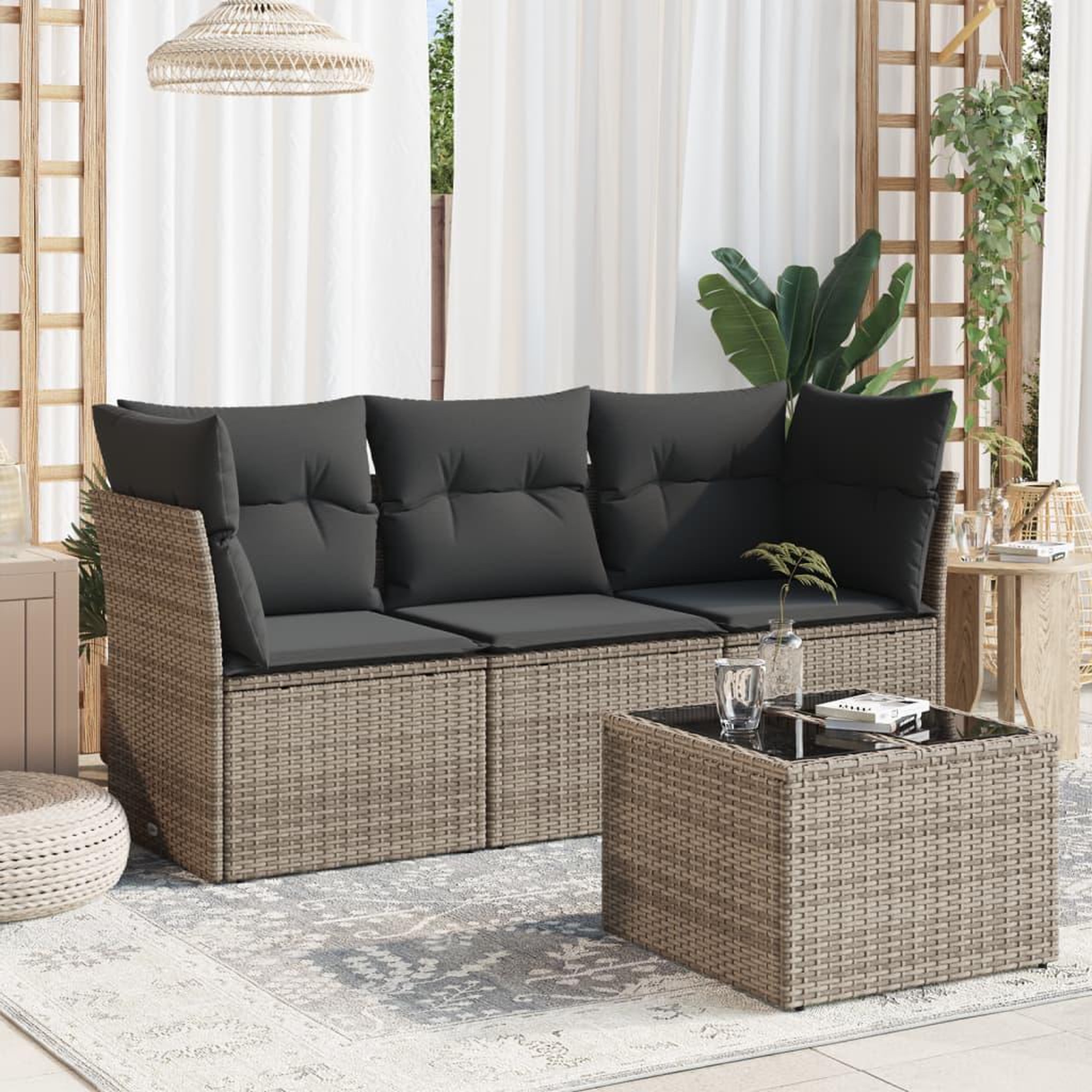 VIDAXL Salon de jardin 4 pcs avec coussins gris resine tressee