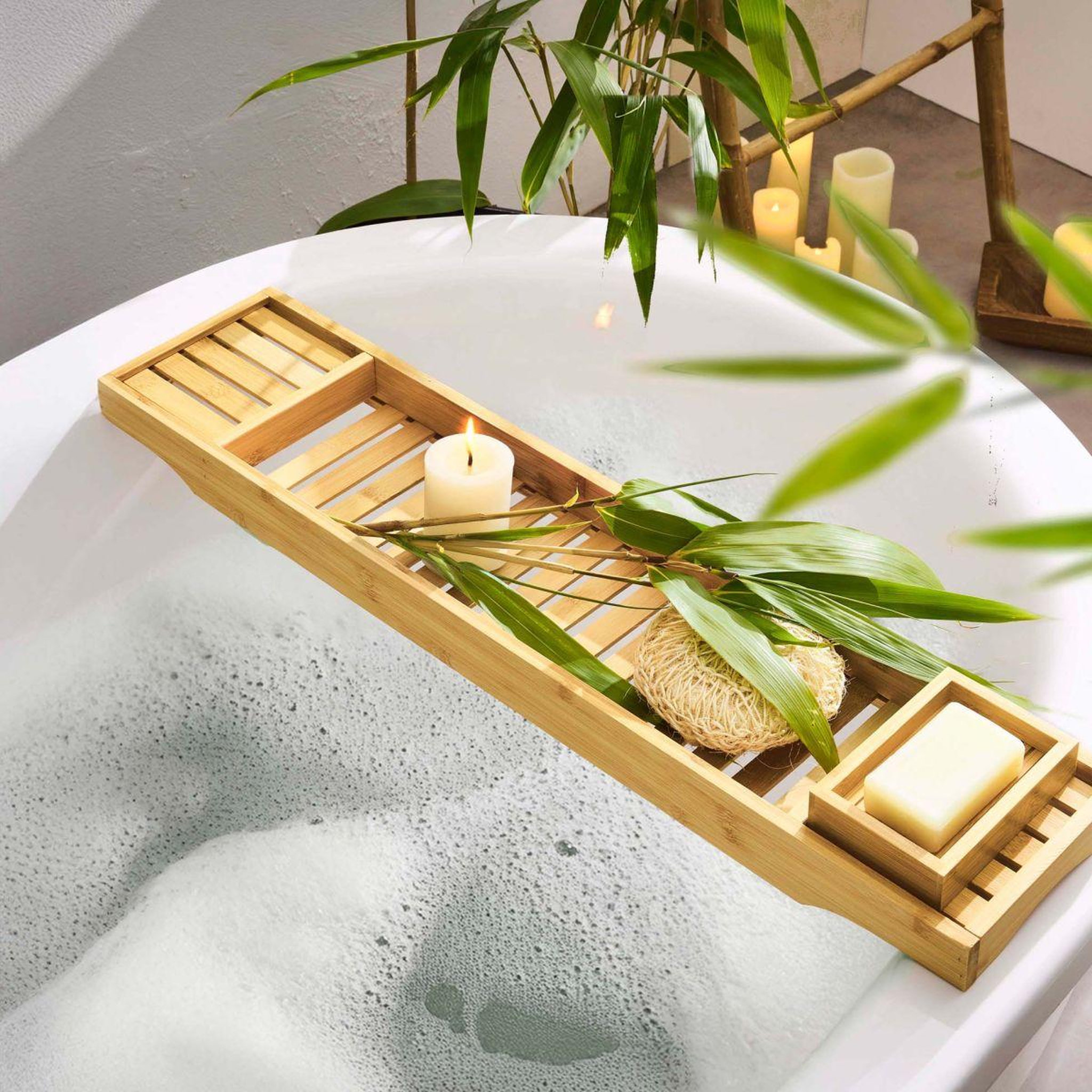 Voir la diapositive 4 : Douceur d'Intérieur Plateau de baignoire en bambou  hanoi  70cm naturel