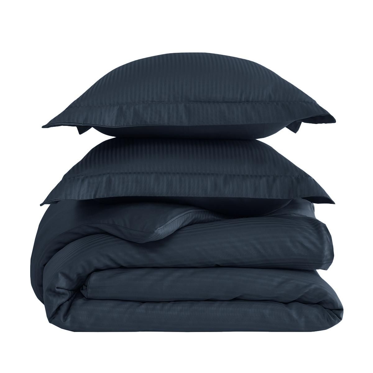 Sensei Maison Housse de couette rayée réversible satin de coton VERSALUXE