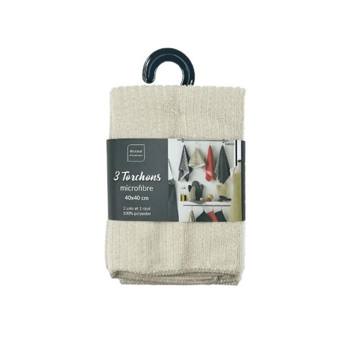 Paris Prix Lot de 3 Torchons Microfibre  Cuistot  40x40cm Lin