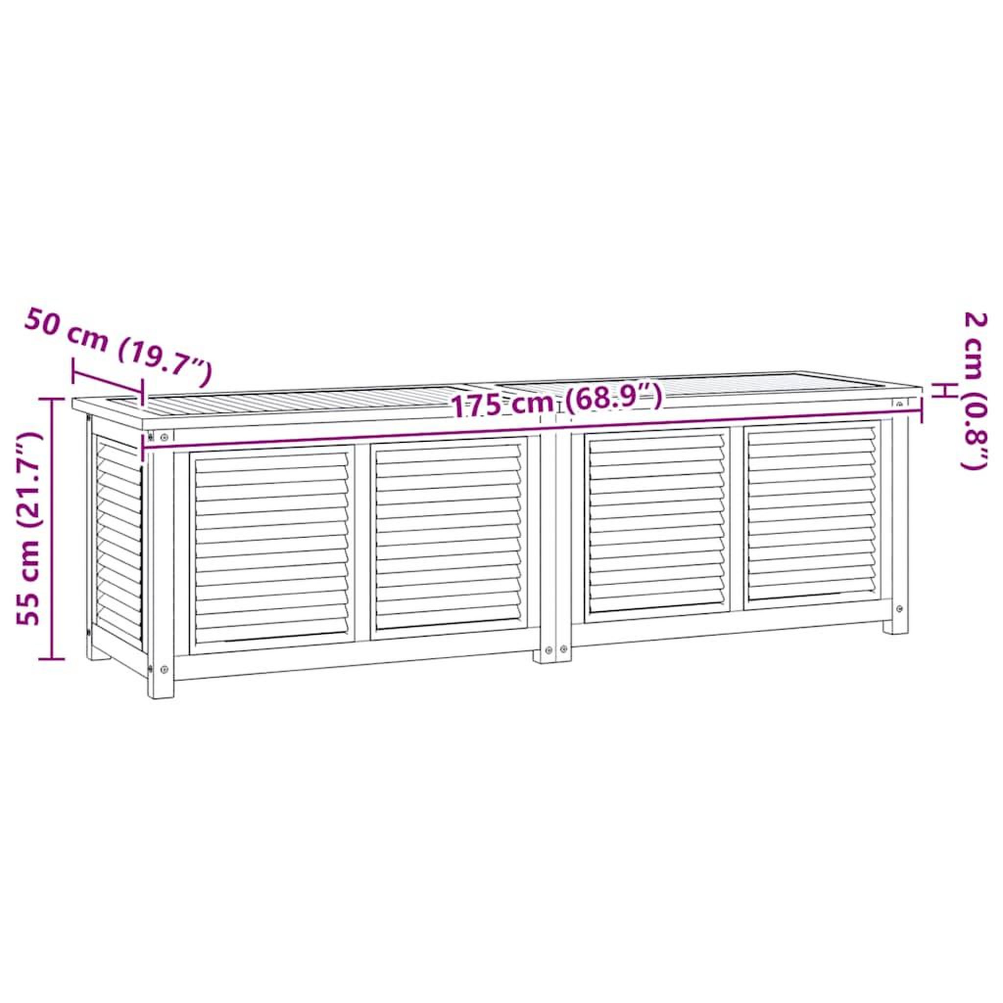 Voir la diapositive 6 : VIDAXL Boîte de rangement jardin et sac 175x50x55 cm bois massif teck