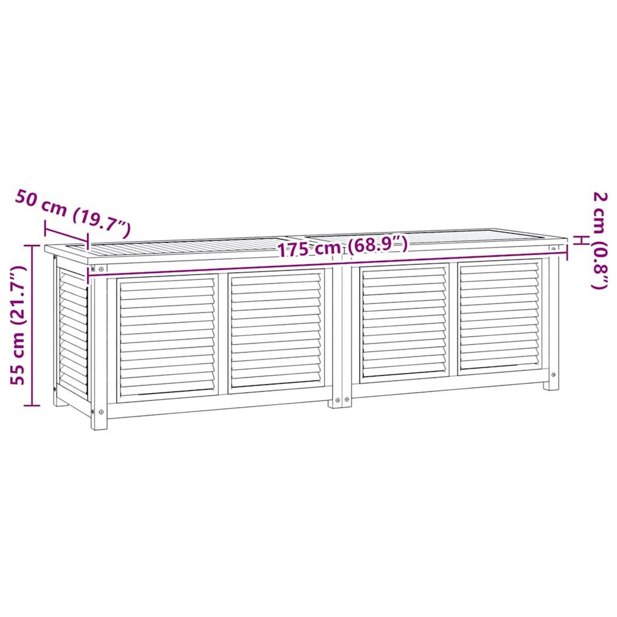 VIDAXL Boîte de rangement jardin et sac 175x50x55 cm bois massif teck