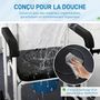 Voir la diapositive 4 : HOMCOM Chaise percée médicale à roulettes - repose-pieds, dossier, accoudoirs, pot amovible, support papier - alu blanc HDPE noir