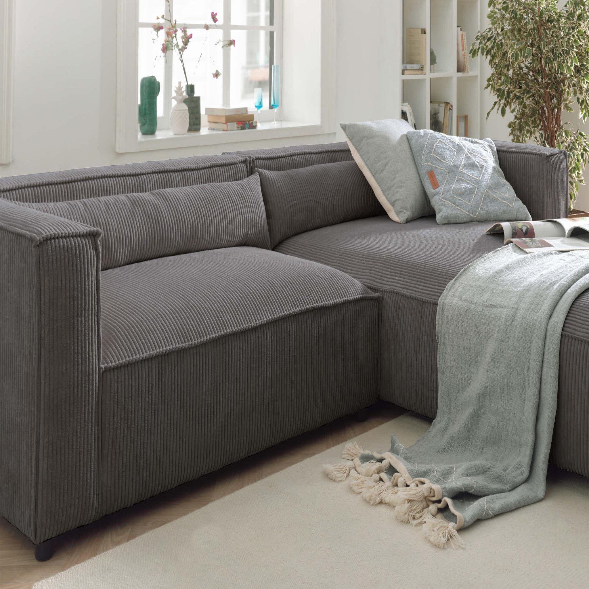 Voir la diapositive 4 : BEST MOBILIER Ela - canapé d'angle droit 4 places - en velours côtelé - style contemporain