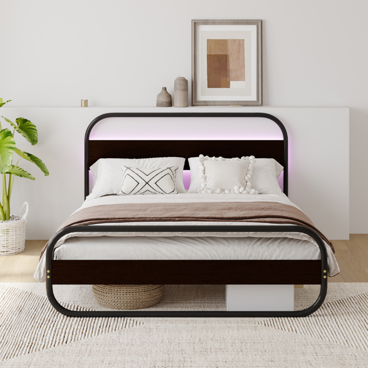 CONCEPT USINE Lit à led en métal 160x200cm LEEDS