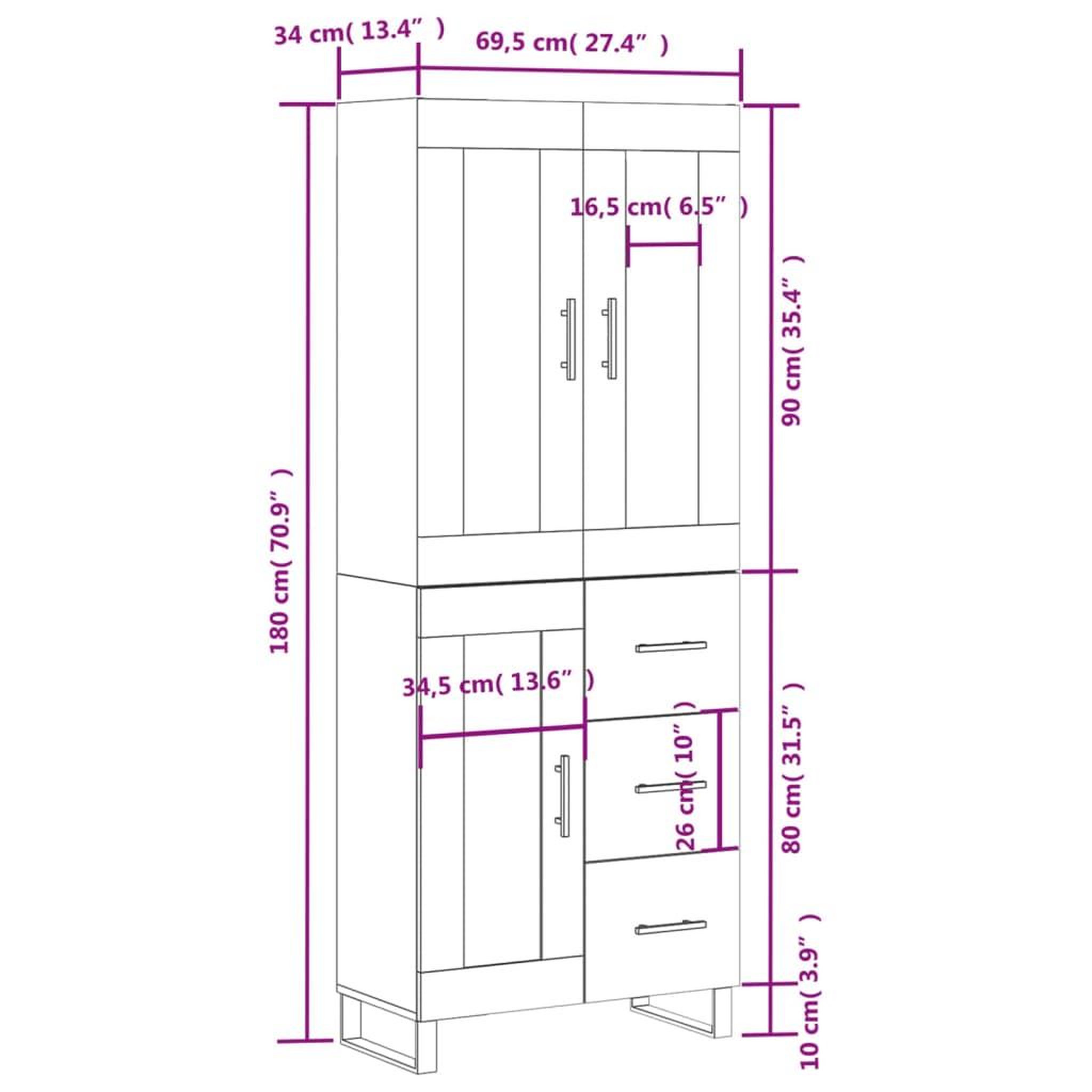 Voir la diapositive 6 : VIDAXL Buffet haut Gris beton 69,5x34x180 cm Bois d'ingenierie