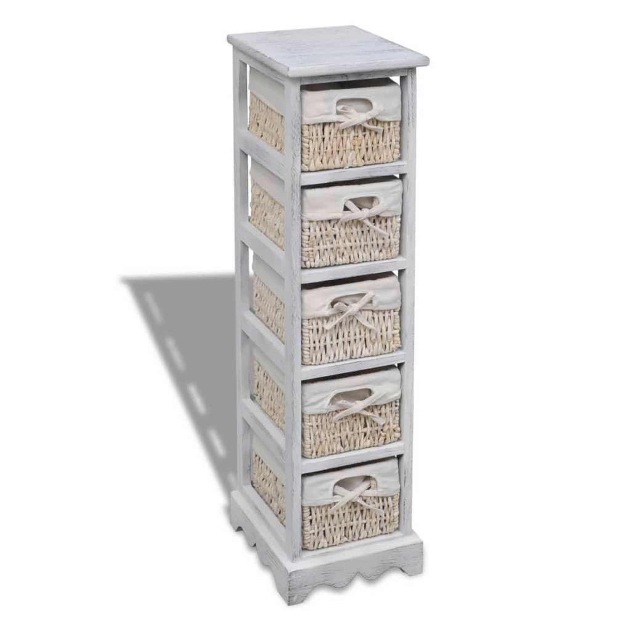 Voir la diapositive 1 : VIDAXL Etagere de rangement en bois 5 paniers en tissage Blanc