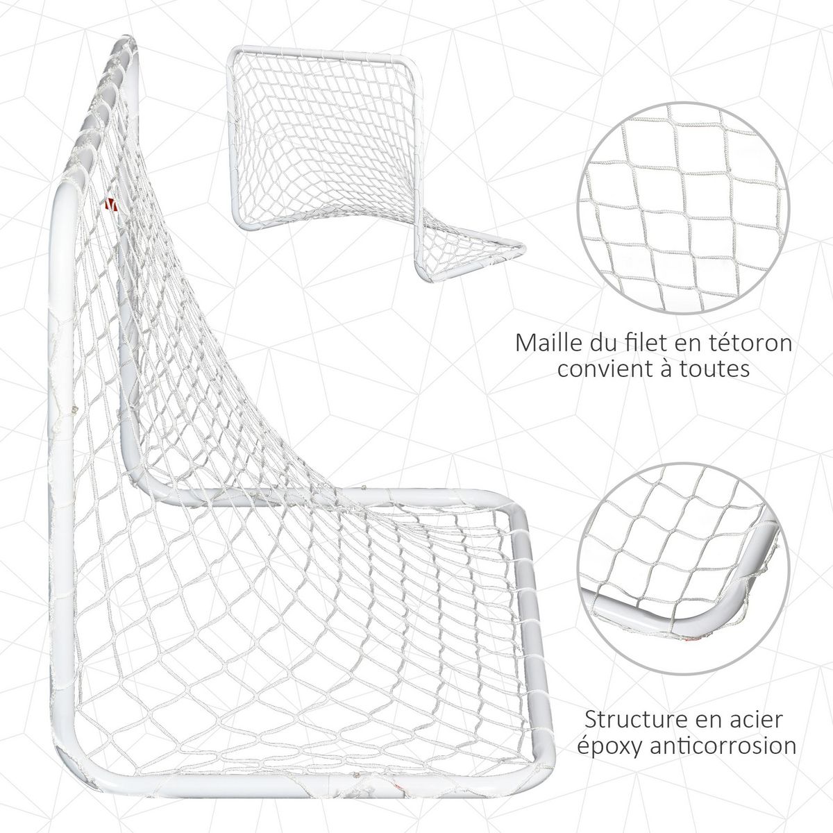 HOMCOM Set de 2 mini cages de football pour enfant - ballon, pompe, piquets inclus - 78L x 46l x 56H cm - métal blanc