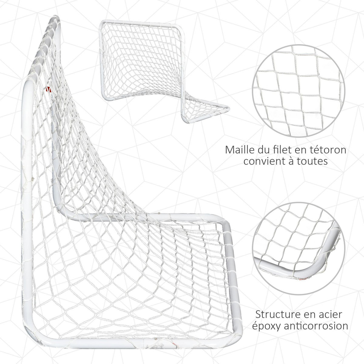 HOMCOM Set de 2 mini cages de football pour enfant - ballon, pompe, piquets inclus - 78L x 46l x 56H cm - métal blanc