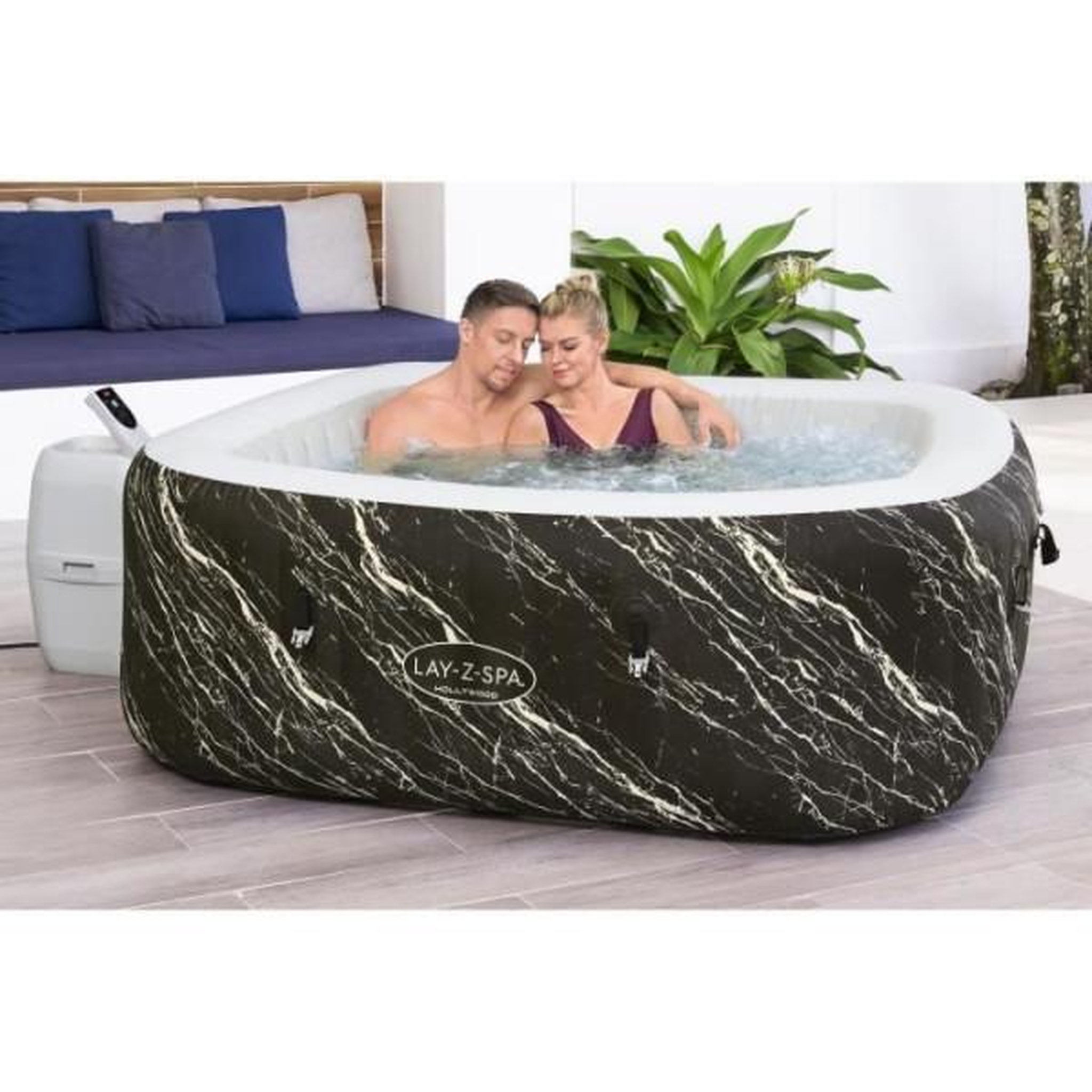 Voir la diapositive 2 : BESTWAY Spa gonflable BESTWAY - Lay-Z-Spa Hollywood - 140 airjets - 180 x 180 x 66 cm - 4 a 6 places - Carré (couverture, cartouche)