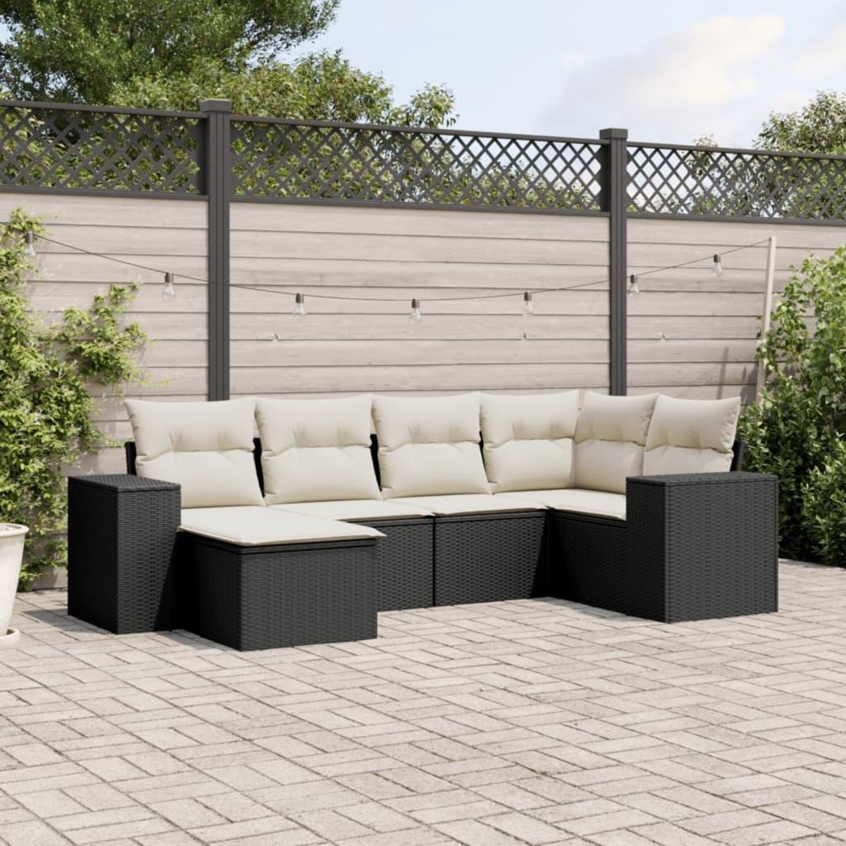VIDAXL Salon de jardin 6 pcs avec coussins noir resine tressee