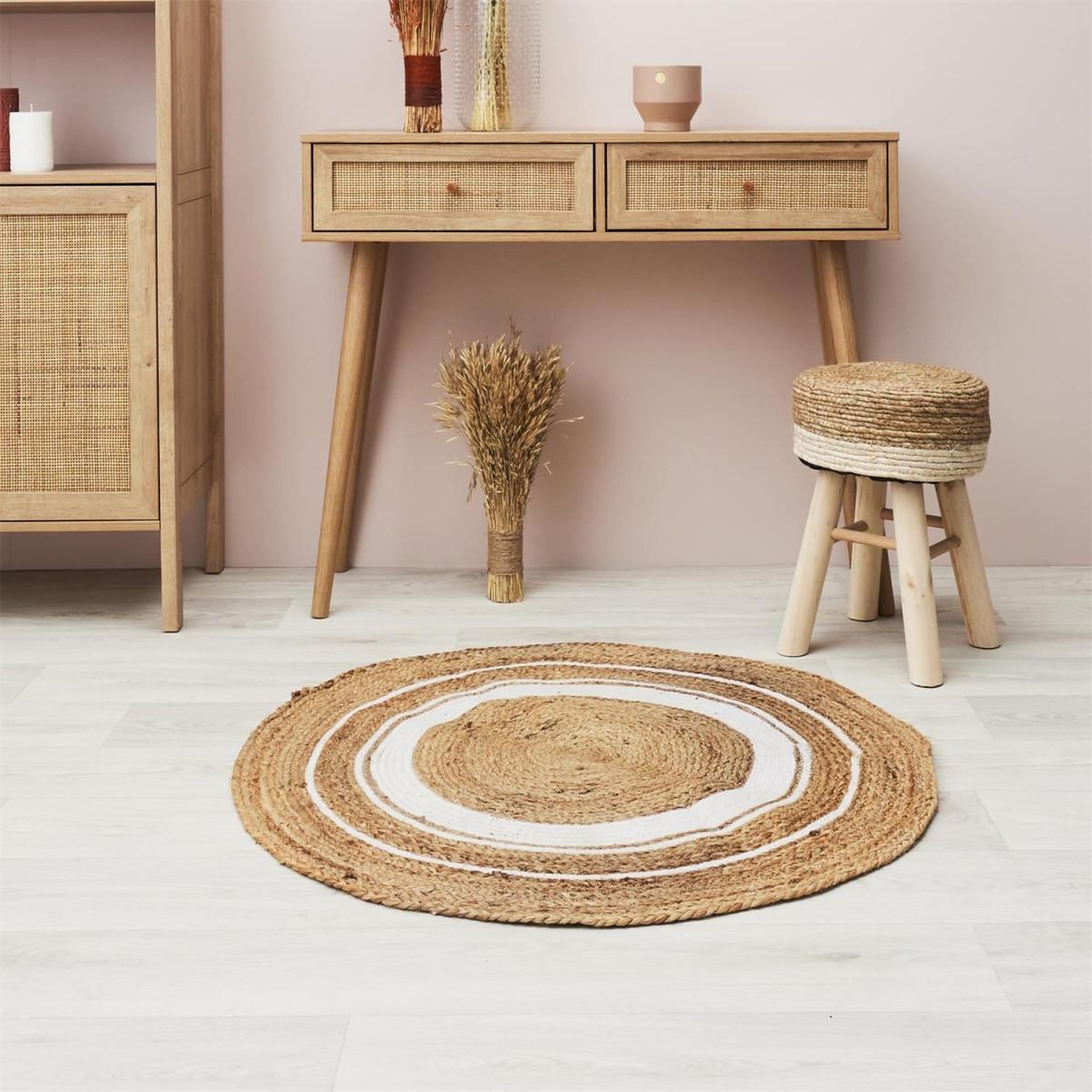 Voir la diapositive 3 : The Home Deco Factory Tapis rond déco en jute  limo  90cm blanc