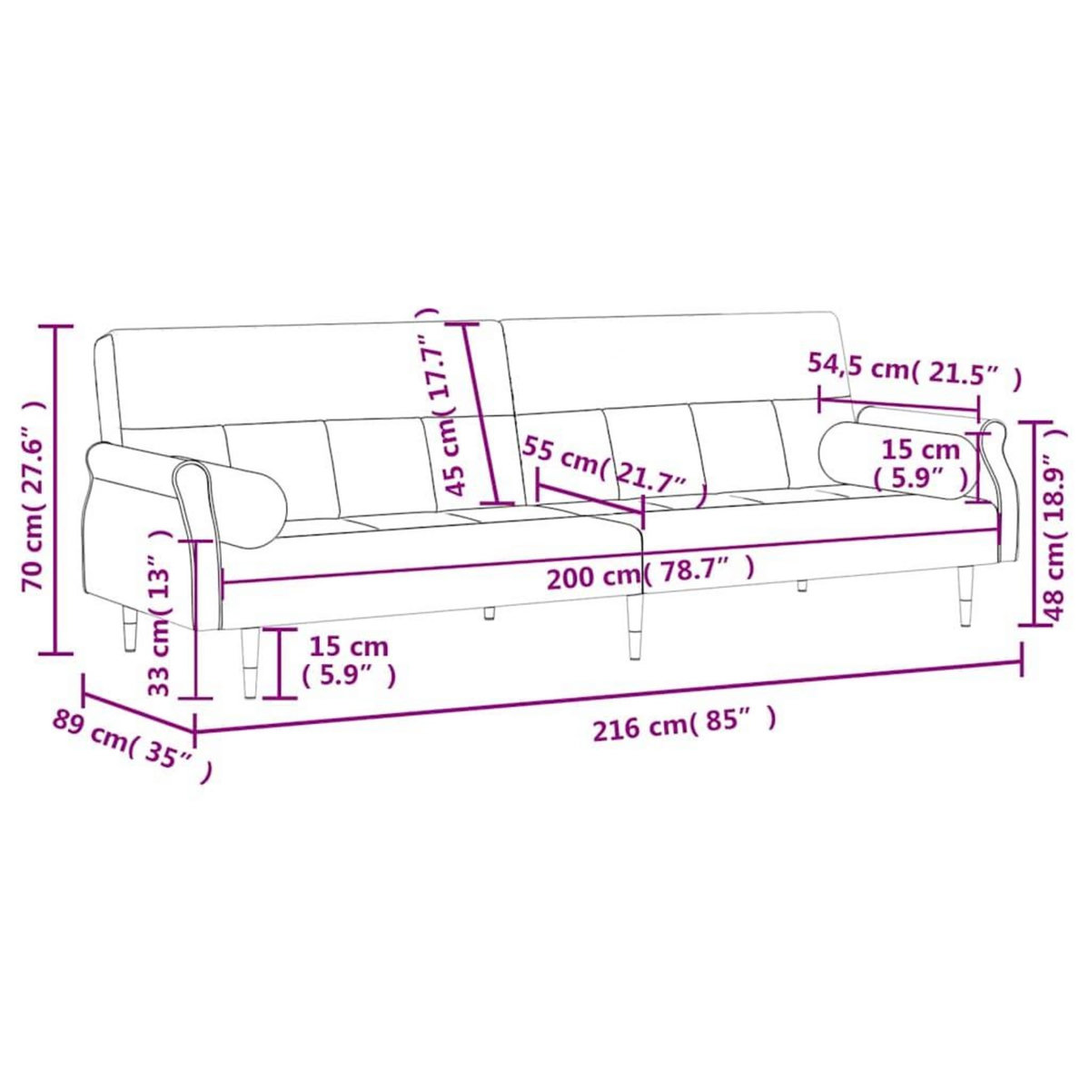 VIDAXL Canape-lit avec coussins bleu velours