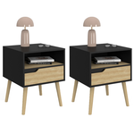 ID MARKET Lot de 2 tables de chevet HELSINKI scandinaves 1 tiroir avec niche noir et effet hêtre
