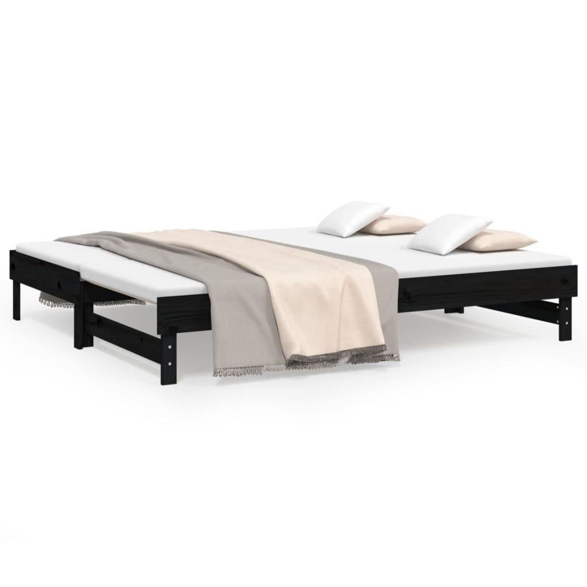 VIDAXL Lit coulissant sans matelas noir 2x(90x200) cm
