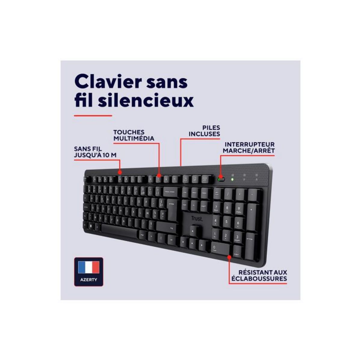 Trust Clavier Trust sans fil silencieux ODY II noir