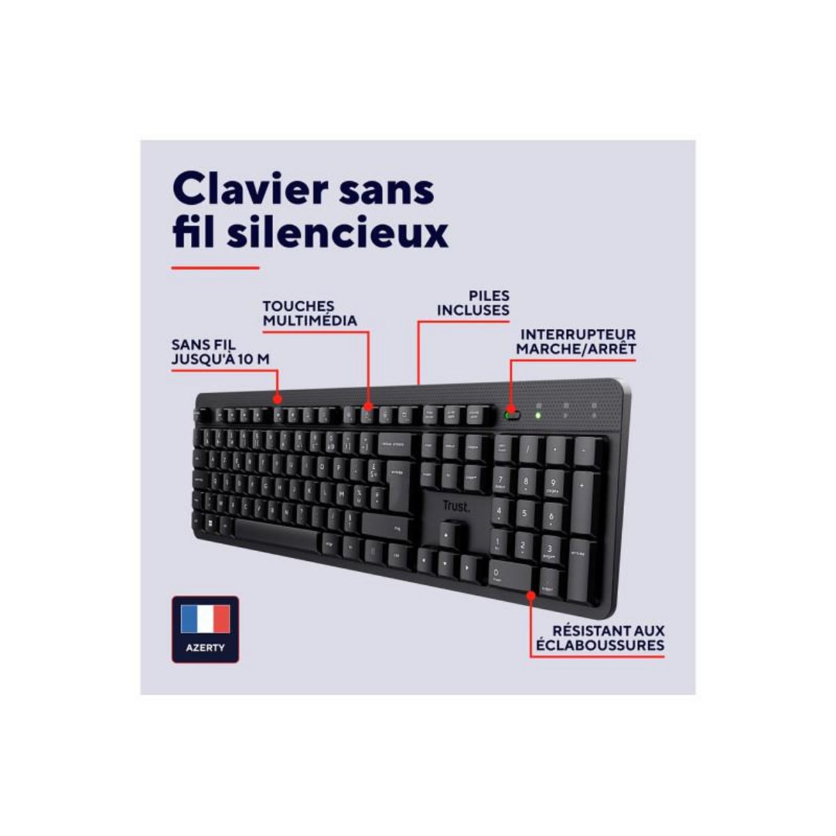 Trust Clavier Trust sans fil silencieux ODY II noir