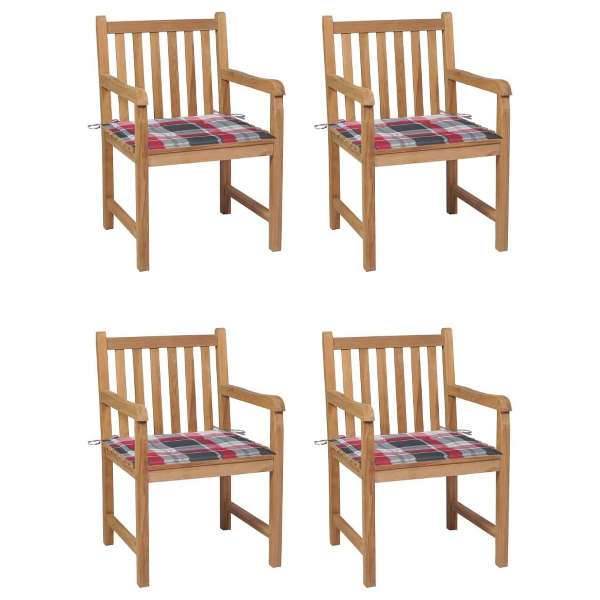 Voir la diapositive 1 : VIDAXL Chaises de jardin lot de 4 et coussins a carreaux rouge Teck