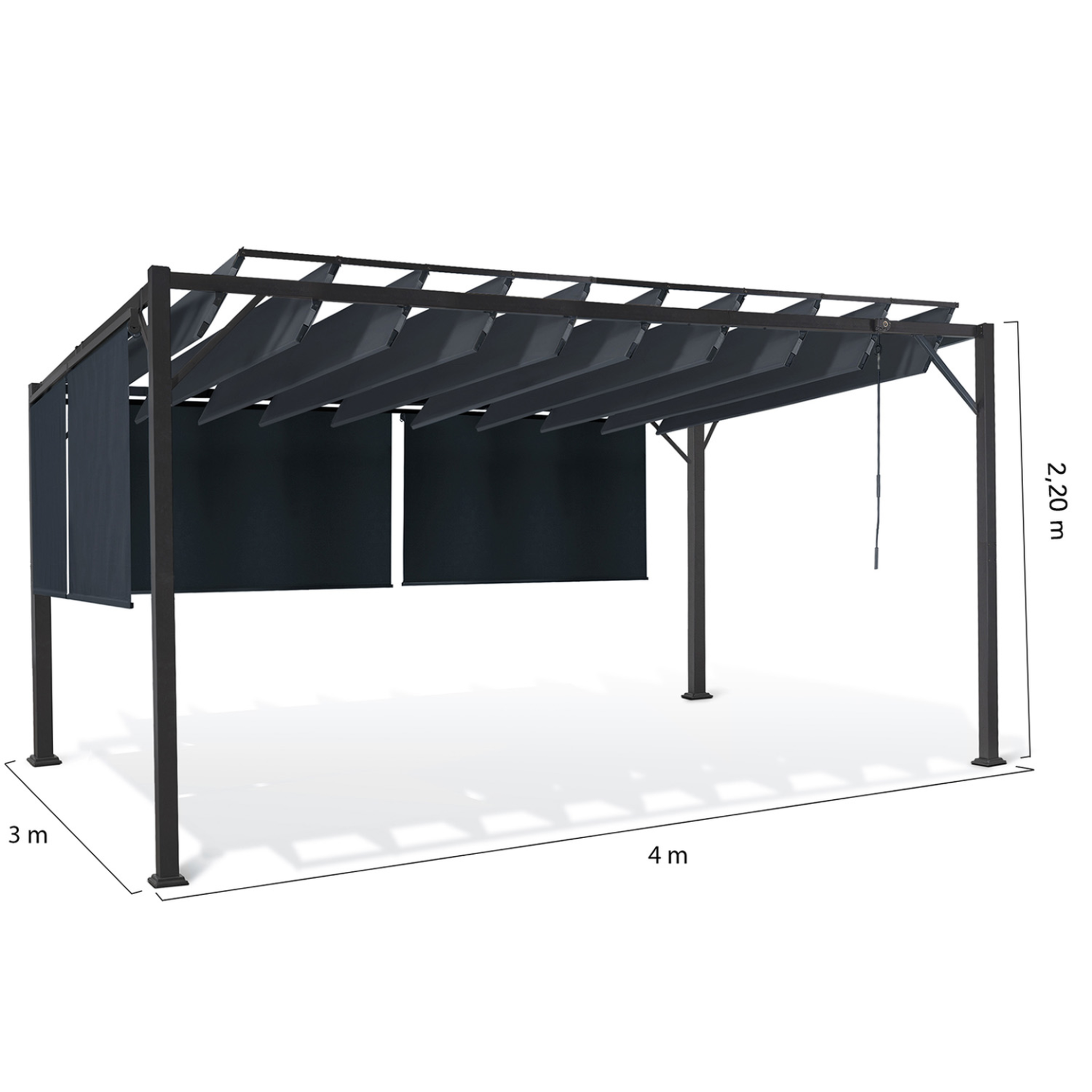 Voir la diapositive 6 : ID MARKET Pergola édition luxe lames orientables 3x4 m et 4 stores gris anthracite